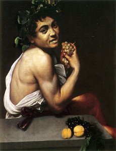 Dios del Vino Pintura de Baco enfermo, Caravaggio 1593-94. Dios del Vino