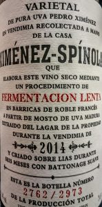 Ximénez Spínola Imagen. Ximénez Spínola Fermentación Lenta 2014