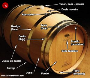 Partes de la barrica de roble