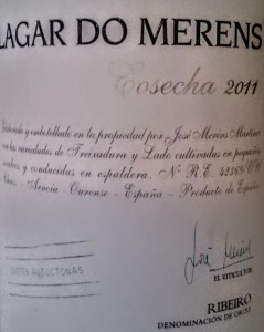 Imagen. Lagar do Merens. Un soberbio Ribeiro blanco.